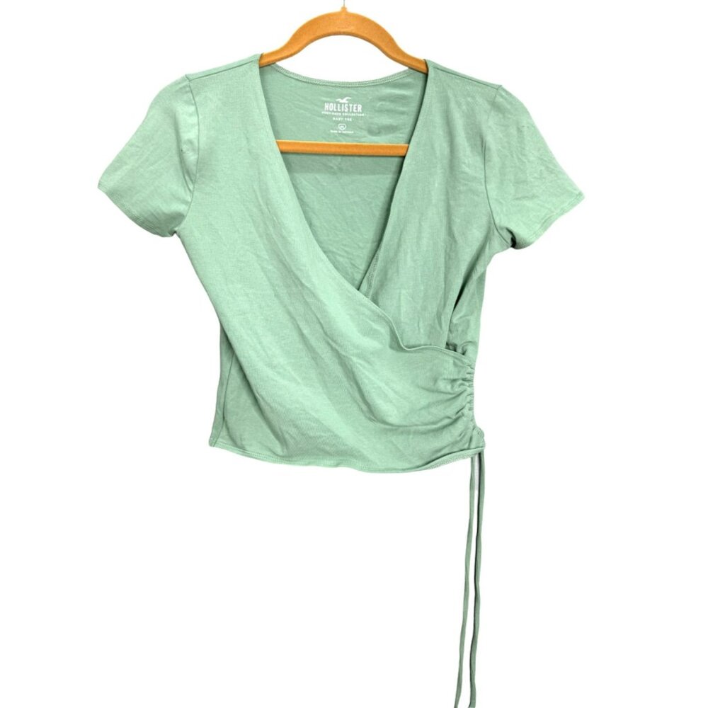 Hollister Must-Have Collection Baby Tee Jr Women’s Sz M Green Ruched Side Top